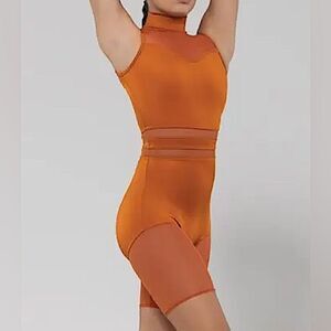 WEISSMAN Elite Dance Costume unitard orange mesh You Are Enough 14524 SA adult